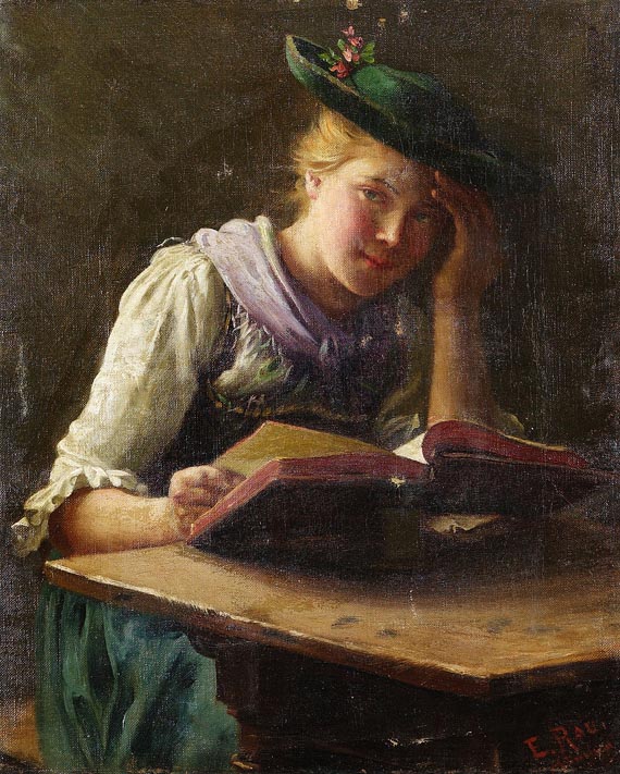 Emil Rau - Junges Mädchen in Tracht beim Lesen