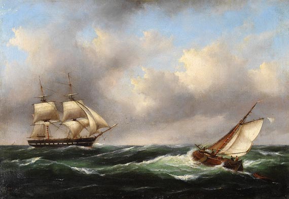 Govert van Emmerick - Zugeschrieben - Brigg und Frachtsegler auf hoher See