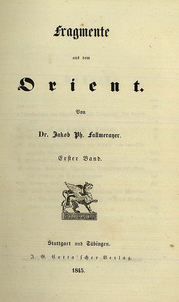 Jakob Philipp Fallmerayer - Orient, 2 Bde. in 1, 1845