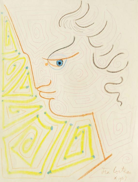 Jean Cocteau - Profil rouge aux arabesques