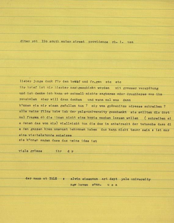 Dieter Roth - 1 masch. Brief, um 1964. Dabei: Ad Reinhardt, 1 eigh. Brief, 1964.