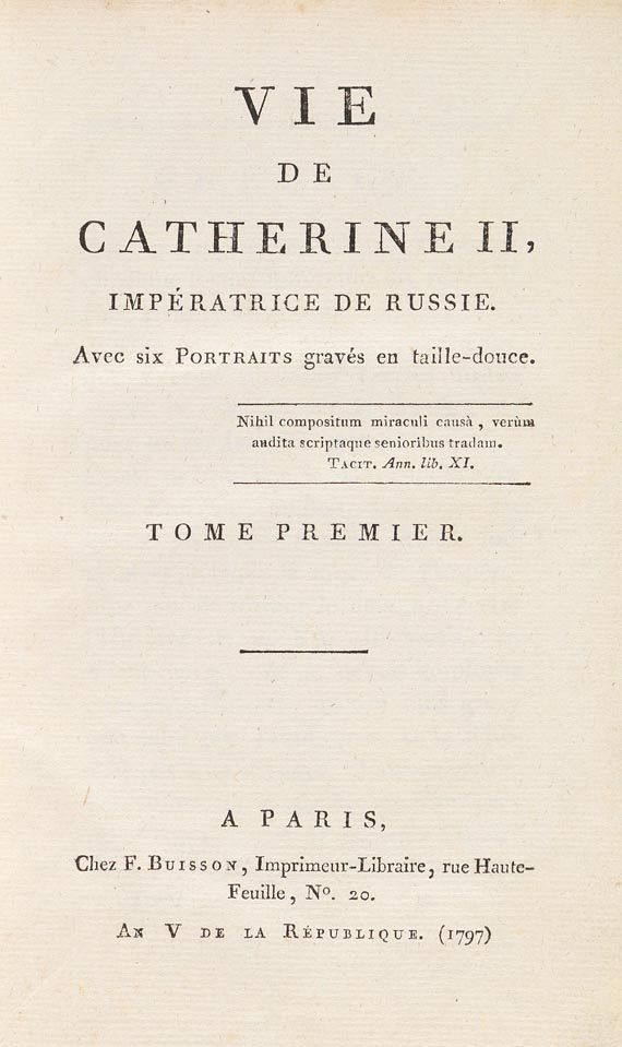 Jean Henri de Castéra - Vie de Catherine II. 2 Bde. 1797
