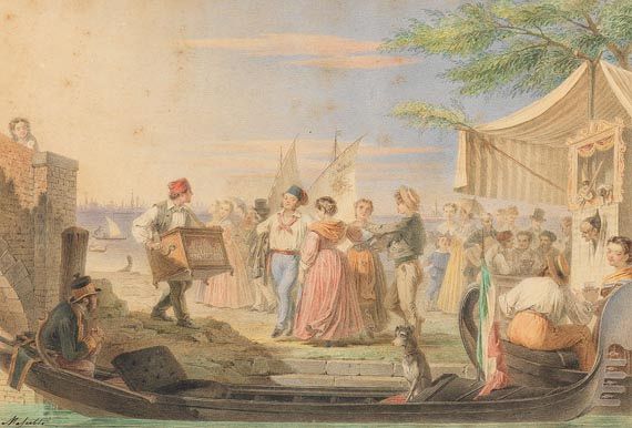 Italien - Darstellung einer Gondelszene in Venedig.