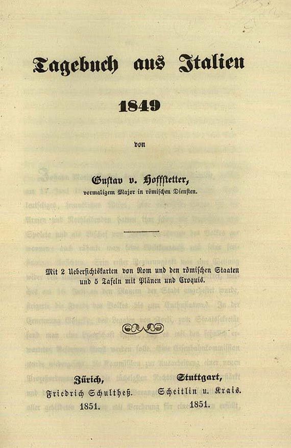 Gustav von Hoffstetter - Tagebuch aus Italien. 1851. Hofstetter, Gustav