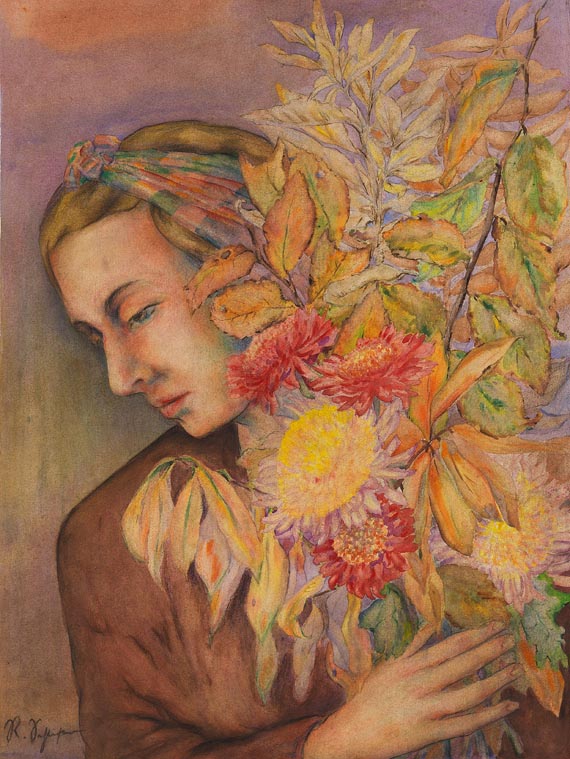 Rudolf Schlichter - Junge Frau mit Blumen