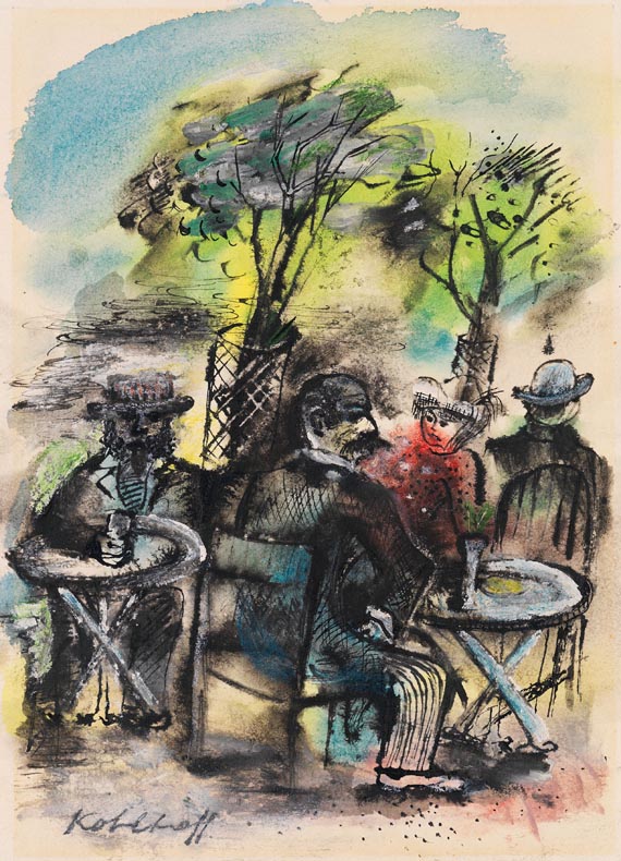 Walter Kohlhoff - Cafészene unter Bäumen