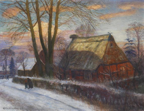 Otto Modersohn - Dorfstraße im Winter mit Bauernhaus