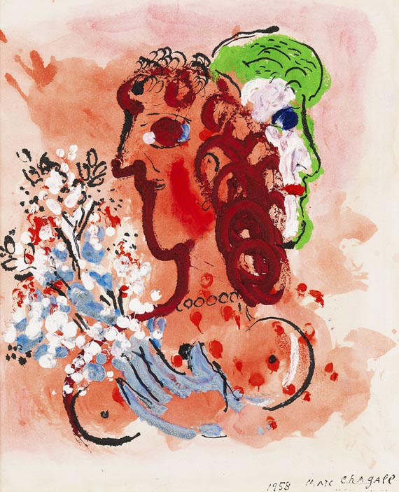 Marc Chagall - Fiancés au bouquet blanc