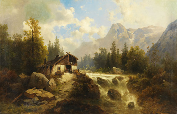 Josef Thoma - Gebirgslandschaft mit Schmiede an einem Bach