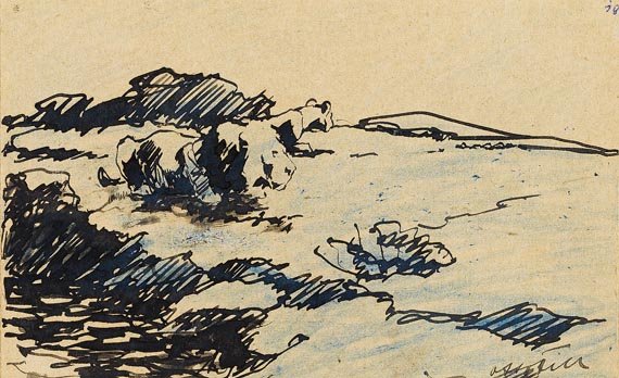 Otto Dill - 3 Blätter: Herrenreiter. Reitende Jünglinge am Meer. Löwenpaar in Landschaft - Weitere Abbildung