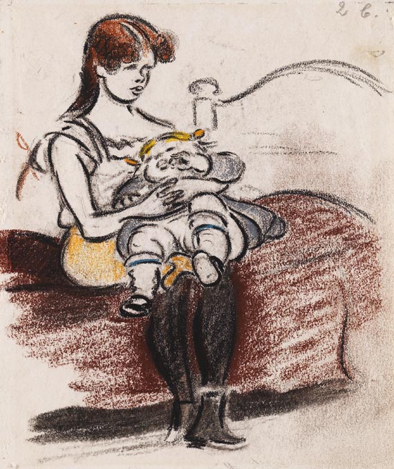 Heinrich Zille - Junges Mädchen mit Baby auf dem Schoß
