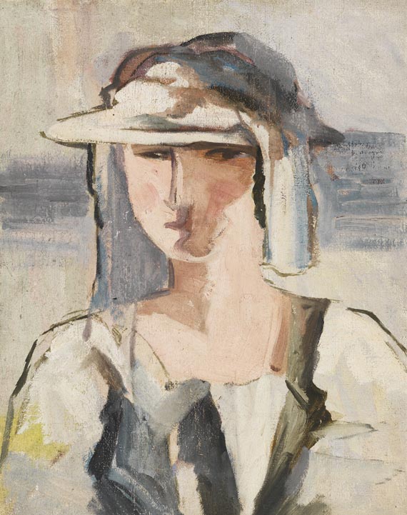 Albert Mueller - Portrait eines Mädchens mit Hut