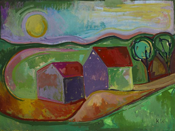Karoline Wittmann - Landschaft mit zwei Häusern