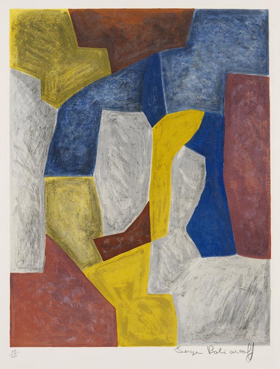 Serge Poliakoff - Composition carmin, jaune, grise et bleue