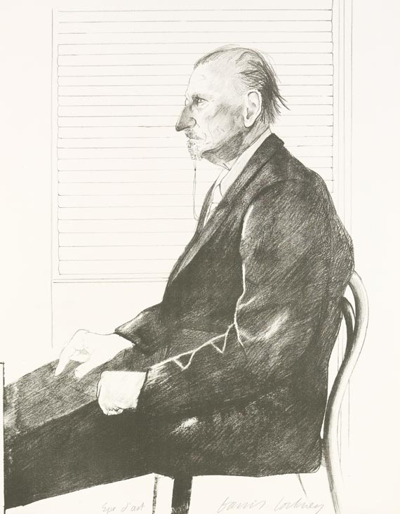 David Hockney - Portrait Felix H. Man (The print collector) - Signatur