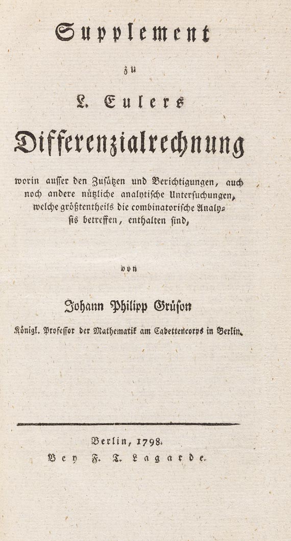 Leonhard Euler - Differenzial-Rechnung, 2 Bde. (1790-93)