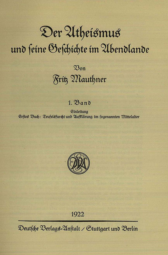 Fritz Mauthner - Der Atheismus. 4 Bde. 1922