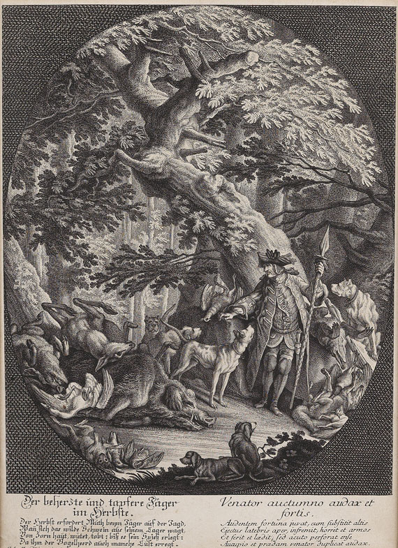 Johann Elias Ridinger - 4 Bll., Jahreszeiten des Jägers. 1740.