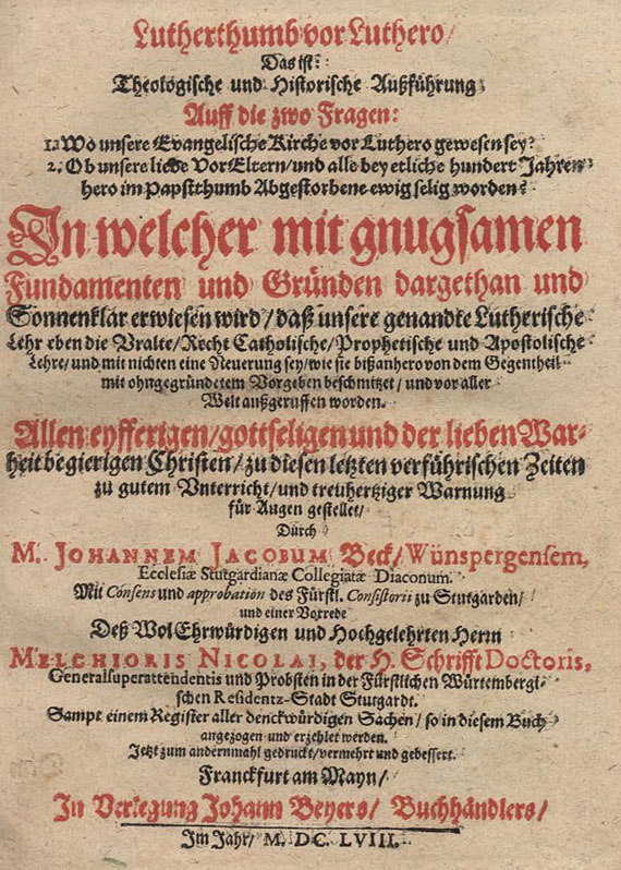 Johann Jacob Beck - Lutherthumb vor Luthero. 1658.