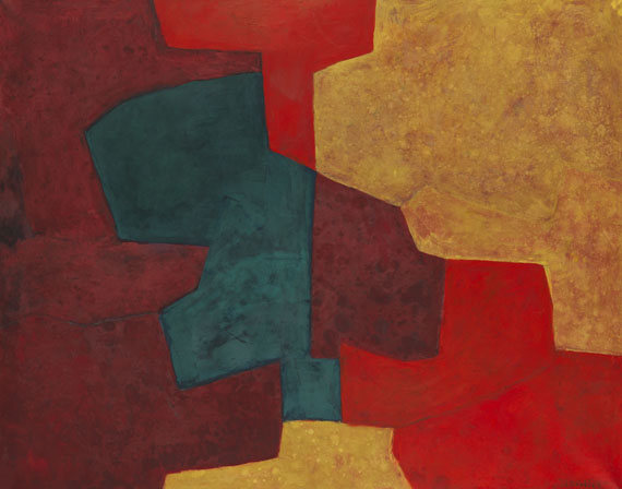 Serge Poliakoff - Composition abstraite orange, jaune, vert, lie de vin