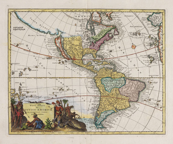 Weltkarte - 4 Bll. Welt und Erdteile. Chr. Weigel 1720.