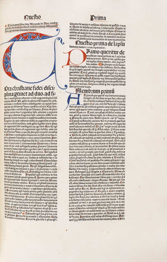 Alexander de Hales - Summa Universae Theologiae. 4 Tle in 3 Bdn. 1481-82.