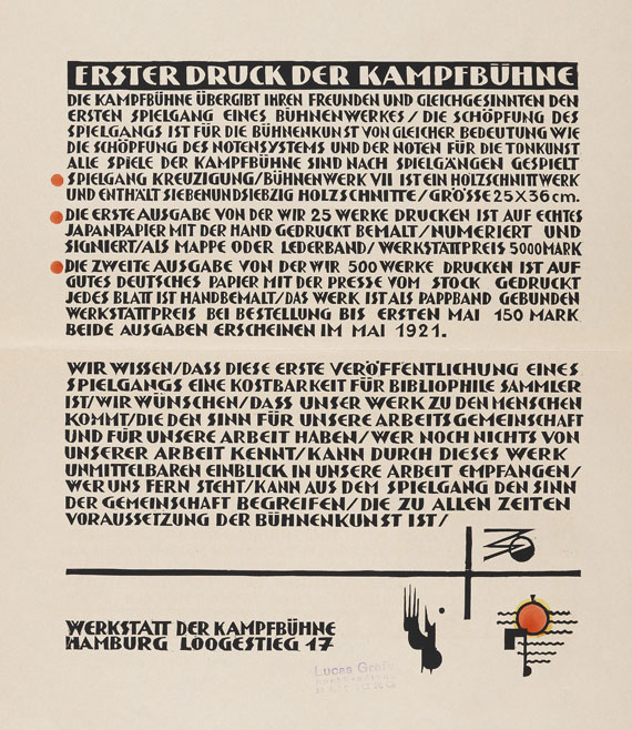 Werkstatt der Kampfbühne - Erster Druck der Kampfbühne. 1921