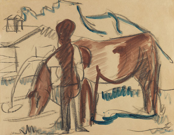 Ernst Ludwig Kirchner - Bauer und trinkende Kuh