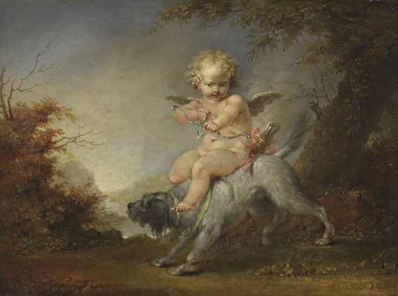 Januarius Zick - Amor auf einem Hund reitend