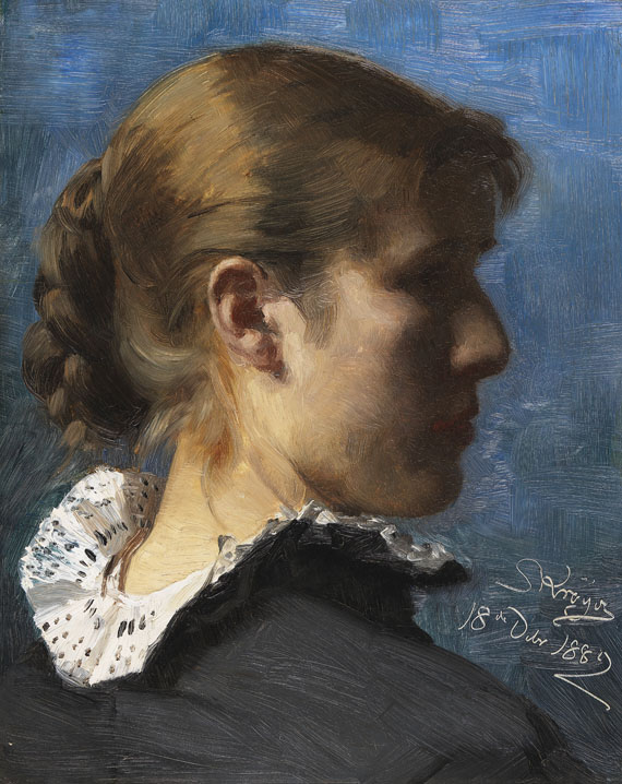 Peter Severin (Krøyer) Kröyer - Porträt einer jungen Frau im Profil, wohl die Malerin Anna Ancher