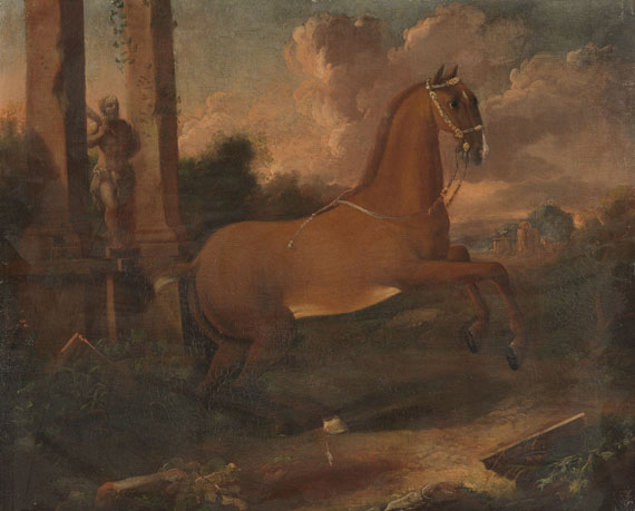 Johann Georg von Hamilton - Werkstatt - 4 Gemälde: Pferdeportraits vor Palastgartenarchitektur