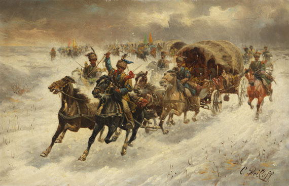 Adolf Baumgartner-Stoiloff - 2 Pendants: Kosakischer Reiterzug im Winter