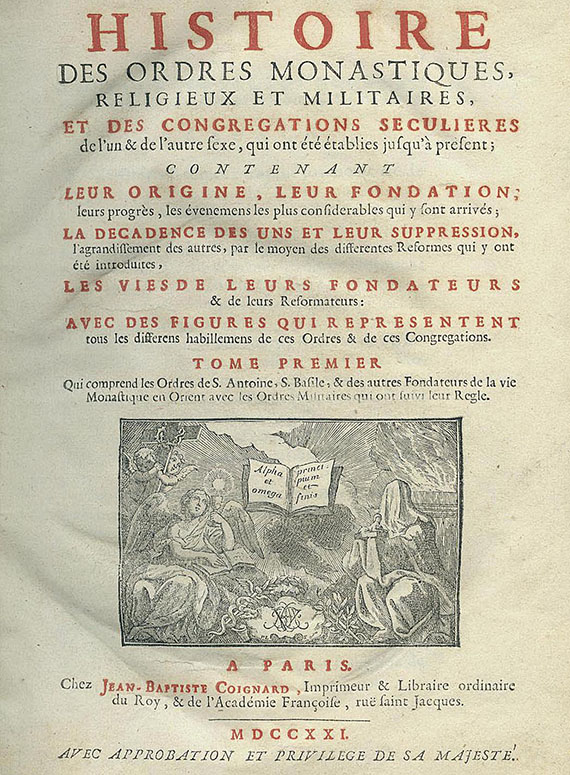 Orden - Helyot, P., Histoire des ordres monastiques. 1721. 8 Bde.