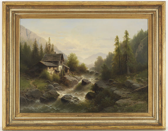 Albert Rieger - Landschaft mit Wassermühle im Berner Oberland