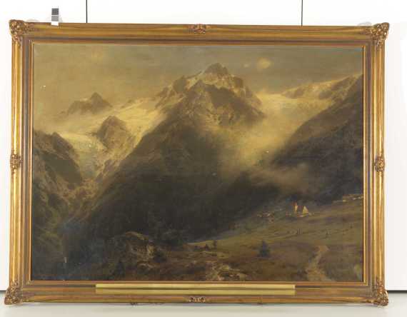 Otto Werner Henning von Kameke - Berglandschaft mit kleinem Ort und zwei Gletschern