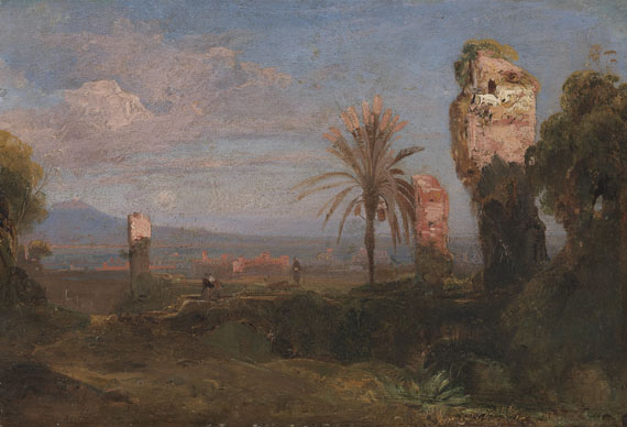Friedrich August Elsasser - Südliche Landschaft mit Ruinen und Palmen
