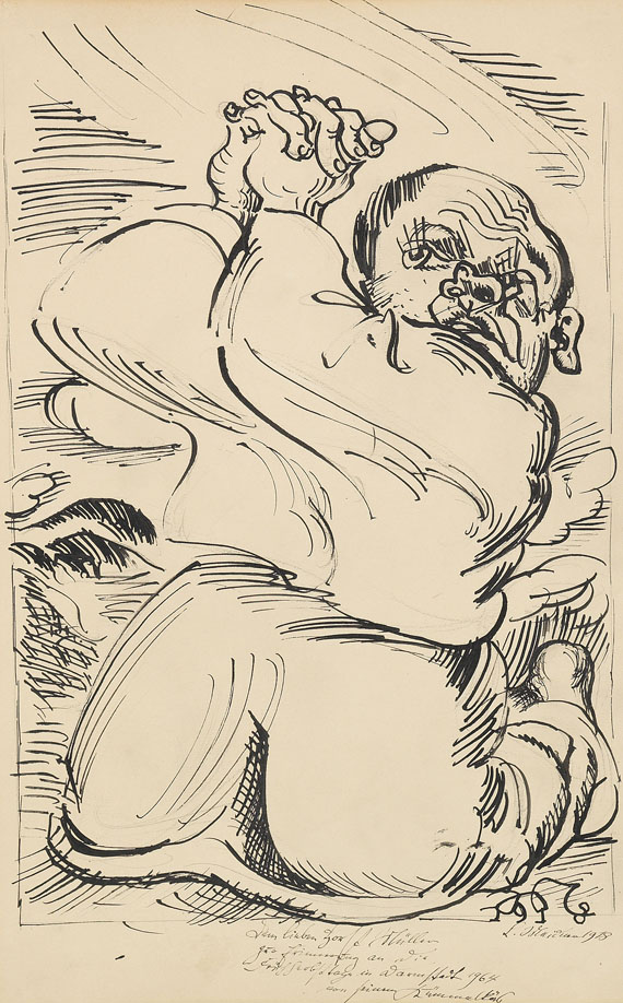 Ludwig Meidner - 1 Orig.-Zeichnung. 1918 - Dabei: Porträt H. W. Müller. 1964
