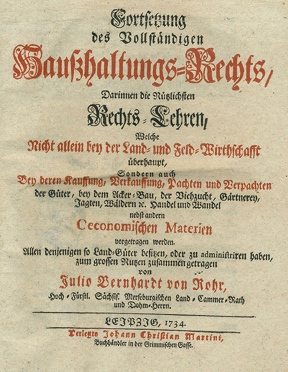 Julius Bernhard von Rohr - Fortsetzung ... Haußhaltungs-Rechts. 1734.