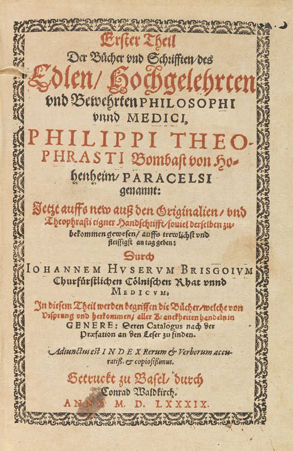 Philippus Theophrastus Paracelsus - Bücher und Schrifften. 1589.