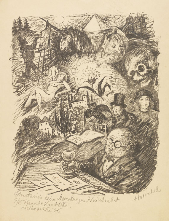 Alfred Kubin - 3 Mappen: ca. 500 Zeichnungen und Druckgrafiken div. Künstler. Tlw. gewidmet an Kubin. Ca. 1910-60.
