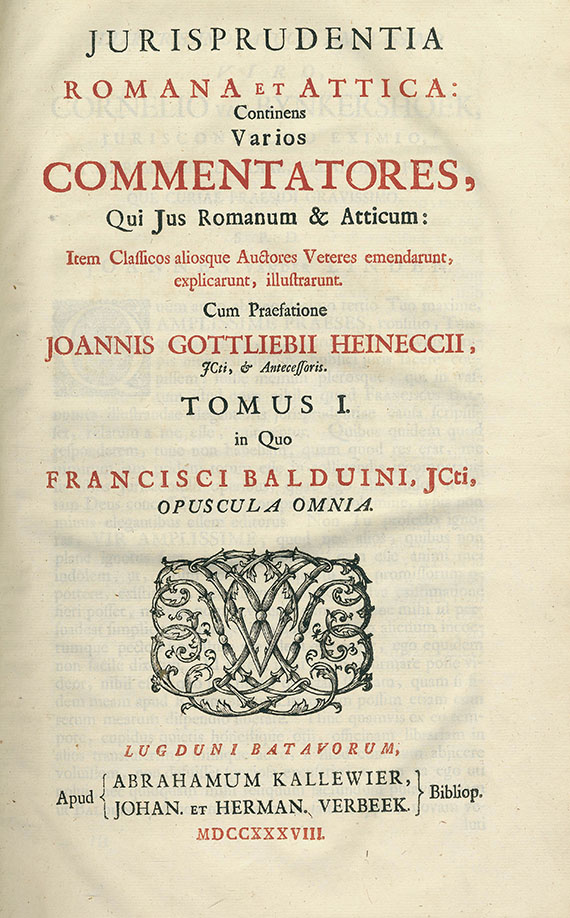 Johann Gottlieb Heineccius - Jurisprudentia. 2 Bde. 1738-39