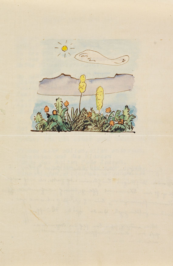 Hermann Hesse - Brief mit Gedicht und Aquarell (Eckabschnitt). 1933