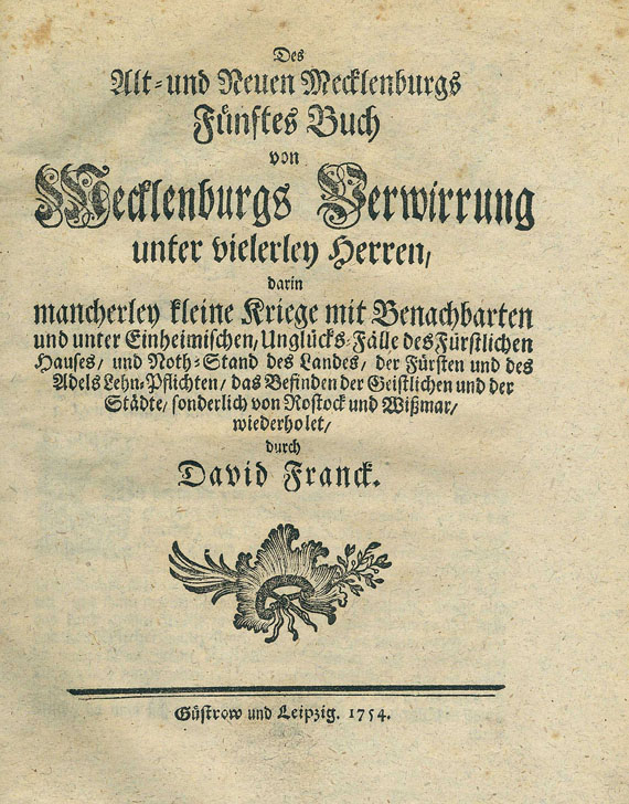 David Franck - Alt- und Neues Mecklenburg. 6 Bde. 1753-1757