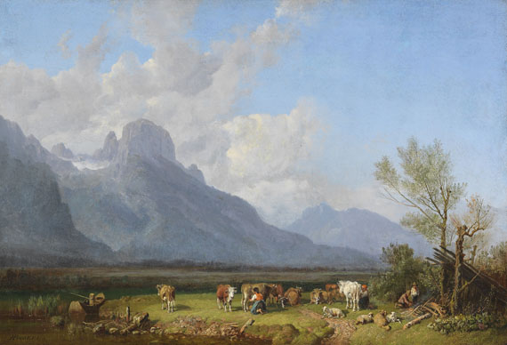 Heinrich Bürkel - Viehhirten am Seeufer