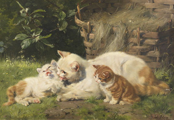 Julius II Adam - Katzenmutter mit ihren beiden Jungen