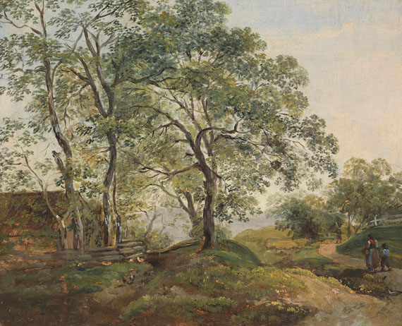 Johann Georg von Dillis - Hügelige Baumlandschaft mit Hütte