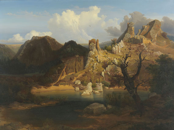 Carl Dahl - Landschaft mit schroffer Felsenpartie und Bergsee