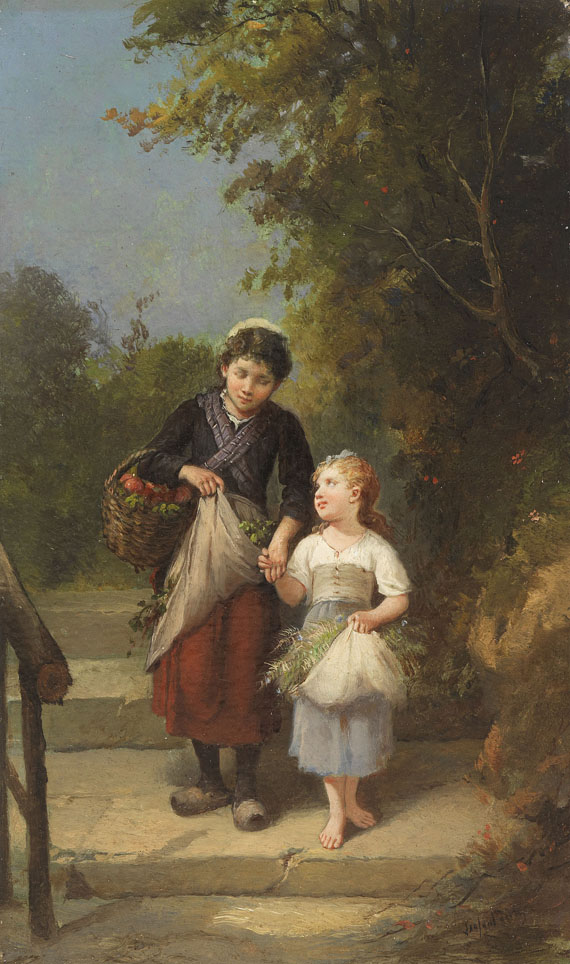 François Louis Lanfant de Metz - Gemäldepaar: Heimkehr vom Garten. Das Vogelnest - Weitere Abbildung