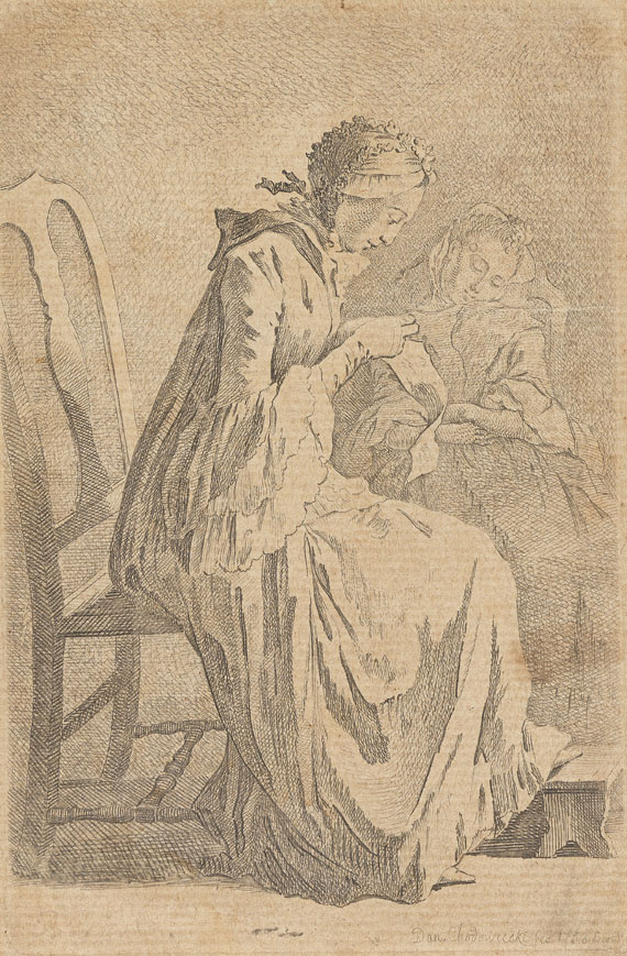 Daniel Chodowiecki - Die beiden sitzenden Damen (Demoiselle Quantin und die Gattin des Künstlers)