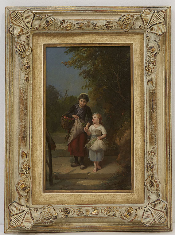 François Louis Lanfant de Metz - Gemäldepaar: Heimkehr vom Garten. Das Vogelnest - Rahmenbild